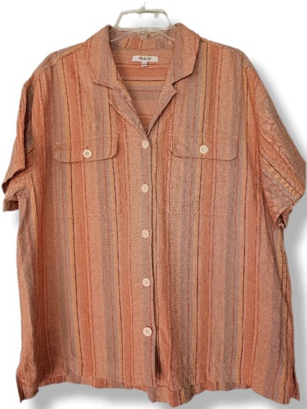 Madewell Sz XL Multicolor Linen Blend Striped Button Down Short Sleeve Shirt